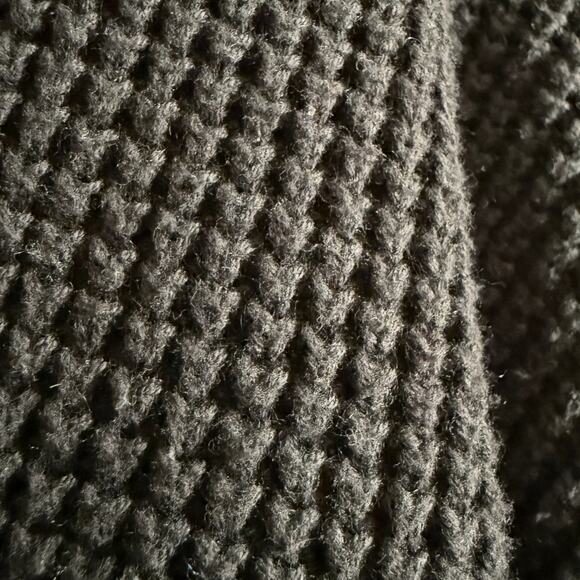 LUNYA | Black Cotton Silk Henley Sweater Chunky Waffle Knit | Medium - Picture 7 of 8